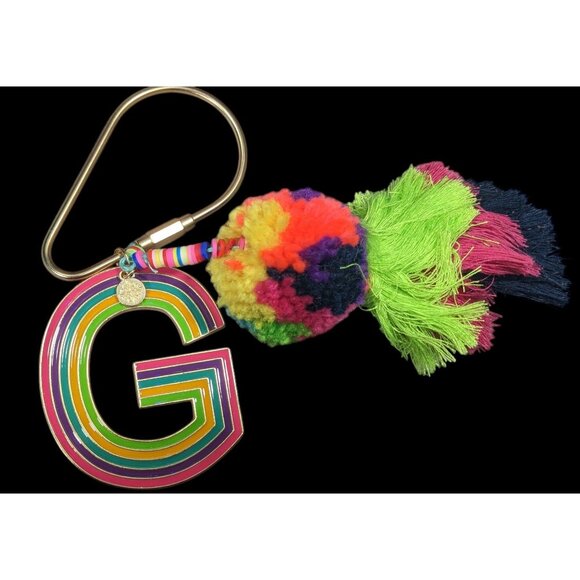 Jane Marie G Initial Rainbow Keychain With Pompom Tassel - Picture 1 of 10